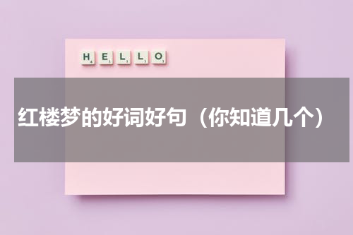 红楼梦的好词好句（你知道几个）