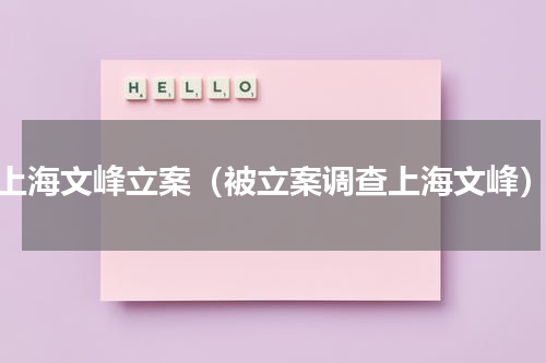 上海文峰立案（被立案调查上海文峰）