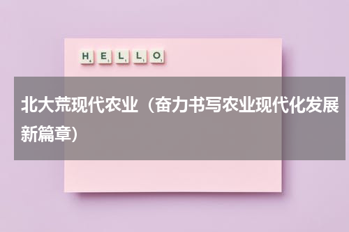 北大荒现代农业（奋力书写农业现代化发展新篇章）